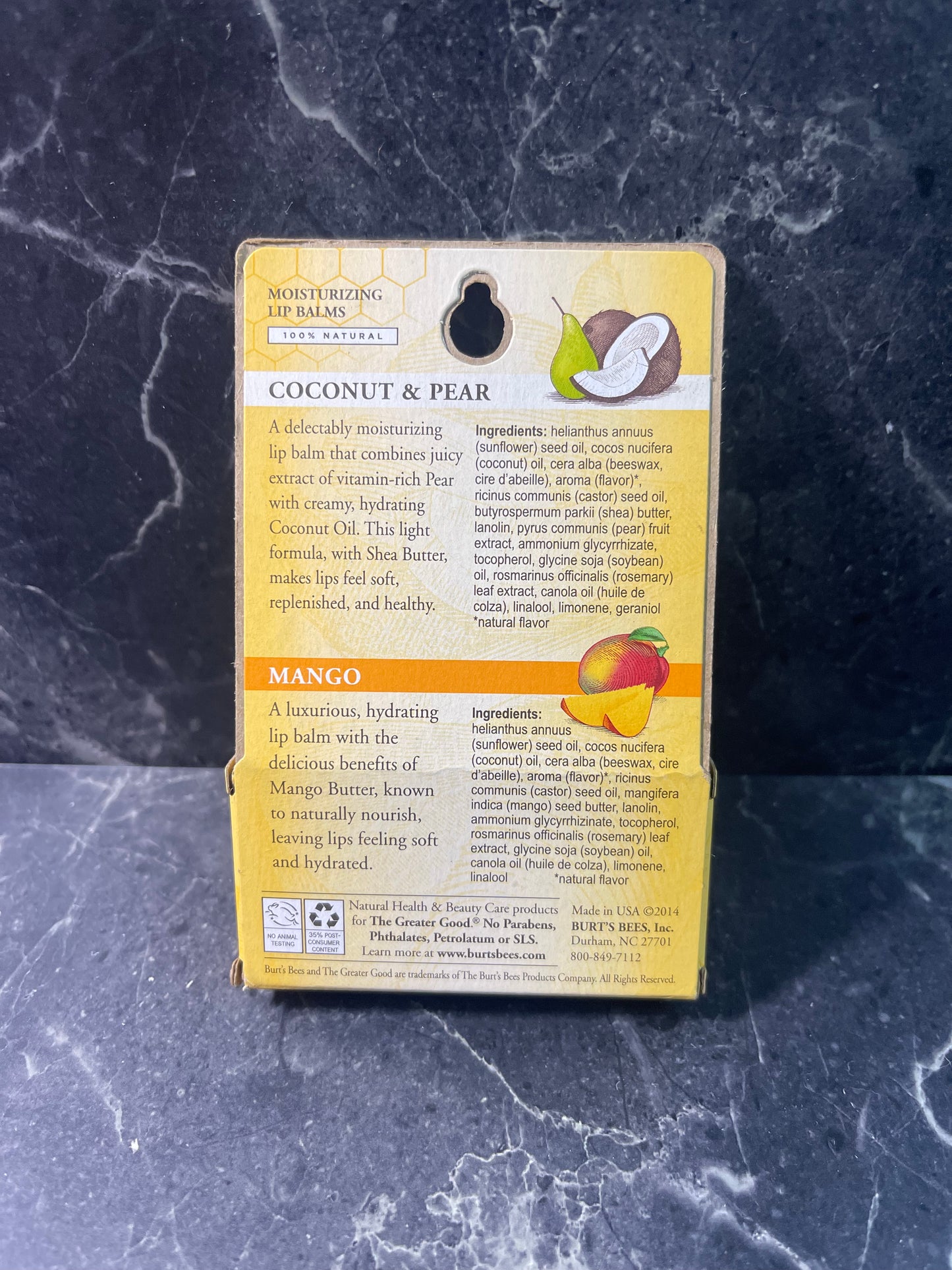 Burt's Bees Moisturizing Lip Balm Coconut & Pear + Mango Natural 2 pack