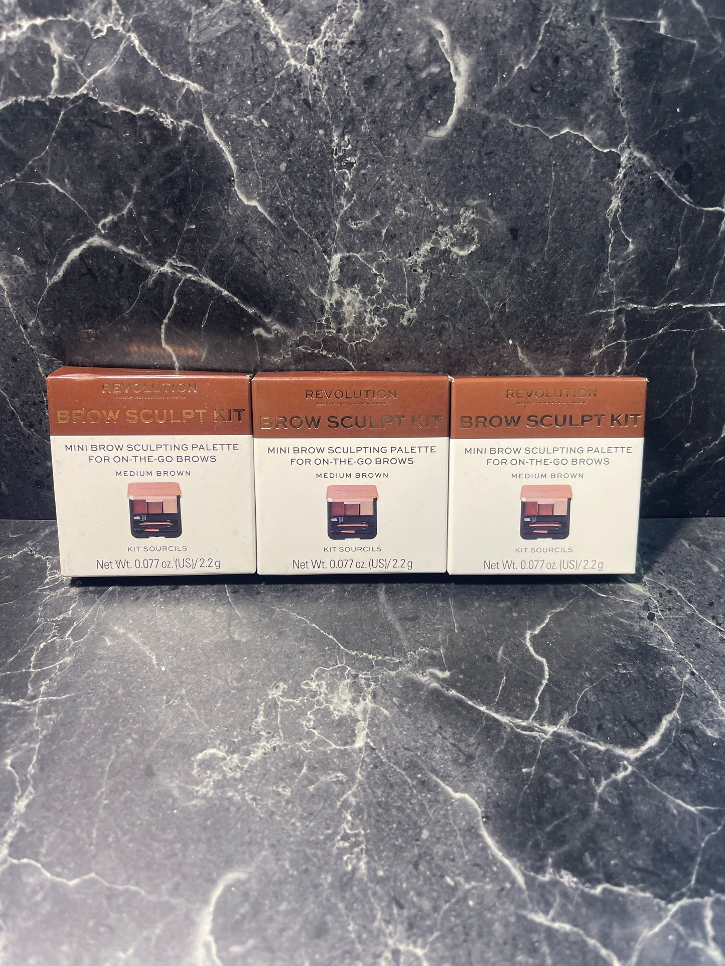 Revolution makeup Brow Sculpt Kit palette Medium Brown 3 pack