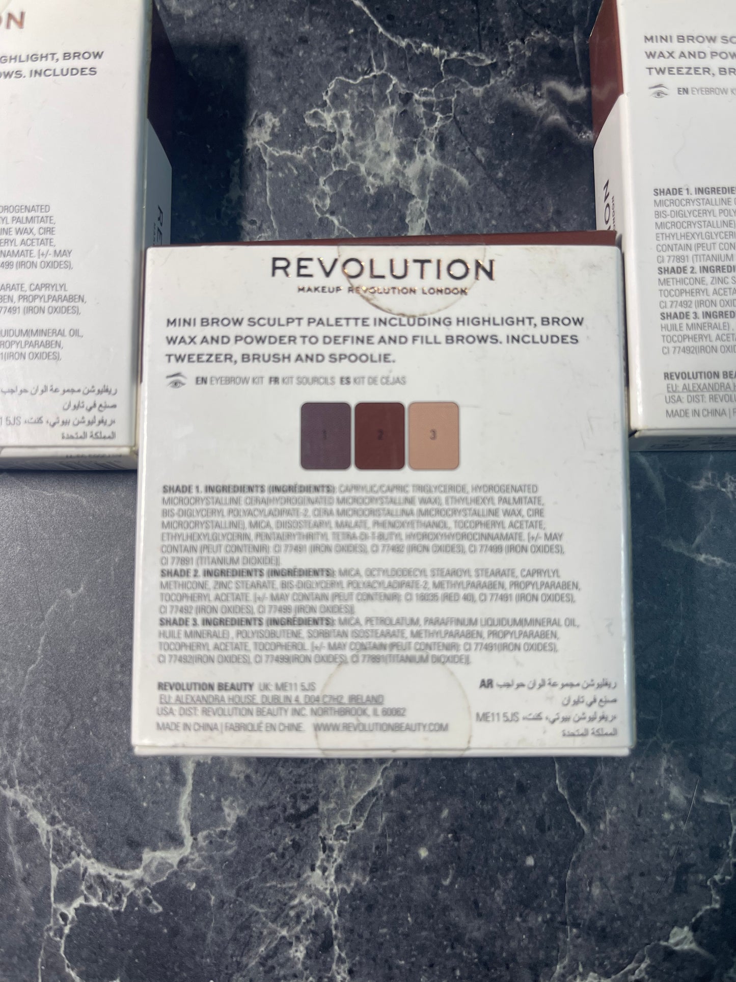 Revolution makeup Brow Sculpt Kit palette Medium Brown 3 pack
