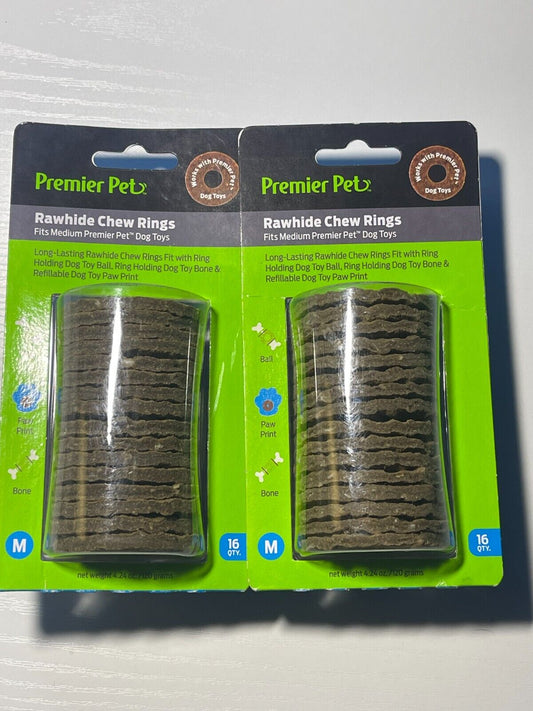 Premier Pet Rawhide Chew Rings Dog Toys Treats Medium 2 Pack