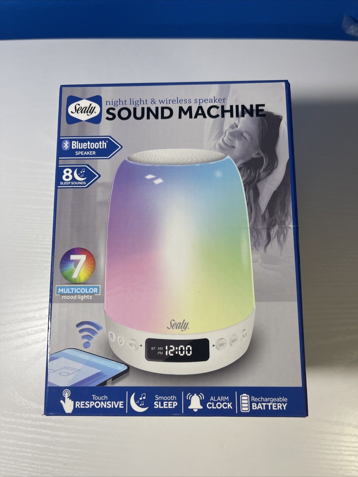 Sealy Night Light & Wireless Speaker Sound Machine Bluetooth Rechargeable NEW