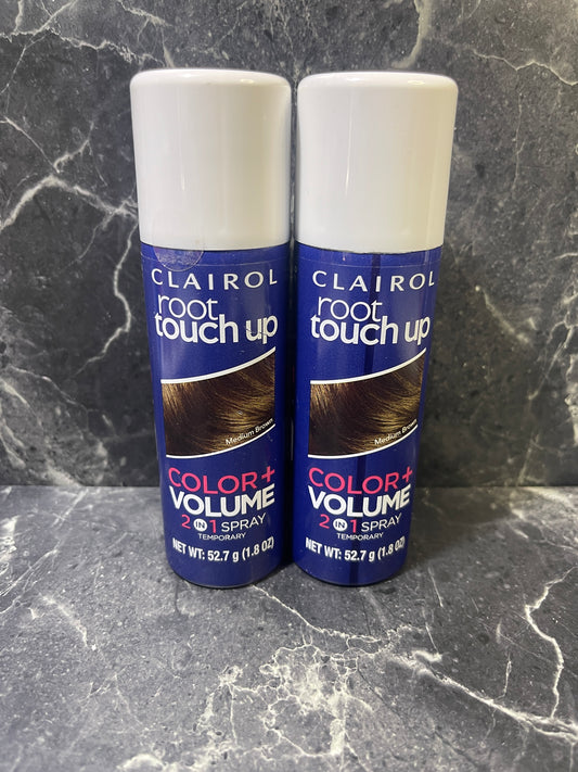 Clairol Root Touch Up Color + Volume 2 in 1 Spray, Medium Brown 1.8 oz, 2 Pack