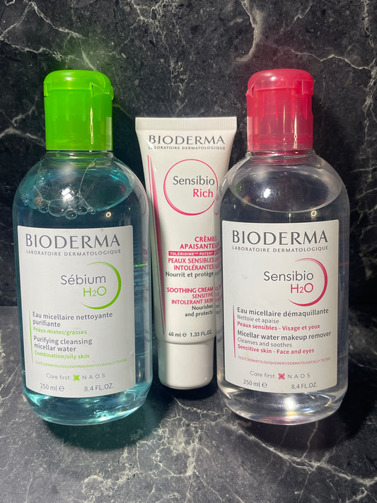 Bioderma Sensibio and Sebium H2O makeup remover and cleanser 8.4 FL oz and Cream