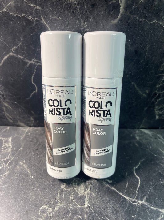 L'Oreal Paris Colorista 1-Day Washable Temporary Hair Color Spray #SILVER01, 2 Pack