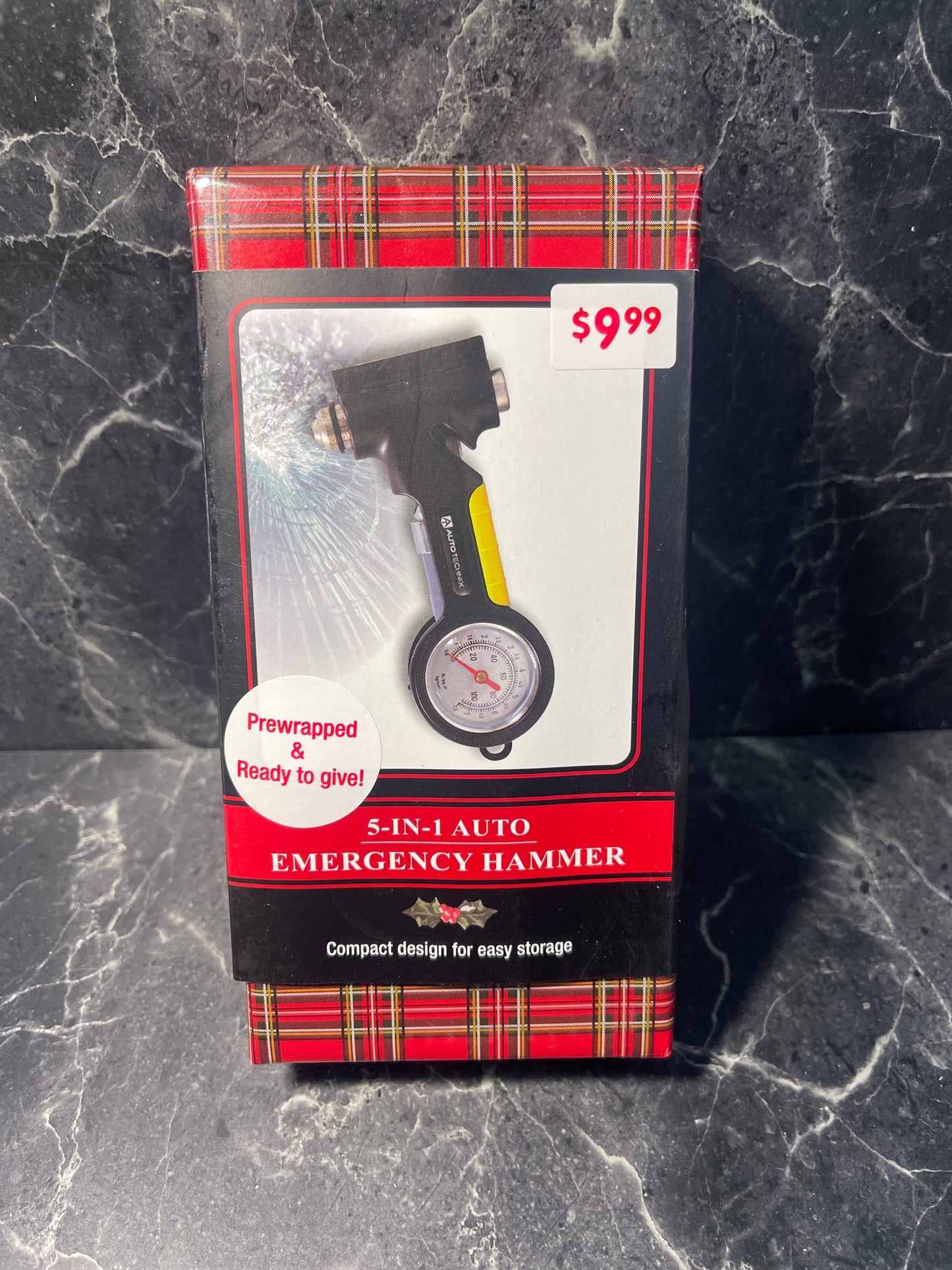 Car Emergency 5 In 1 Hammer, Breaker, Scraper, Cutter, Hammer, & Pressure Gauge