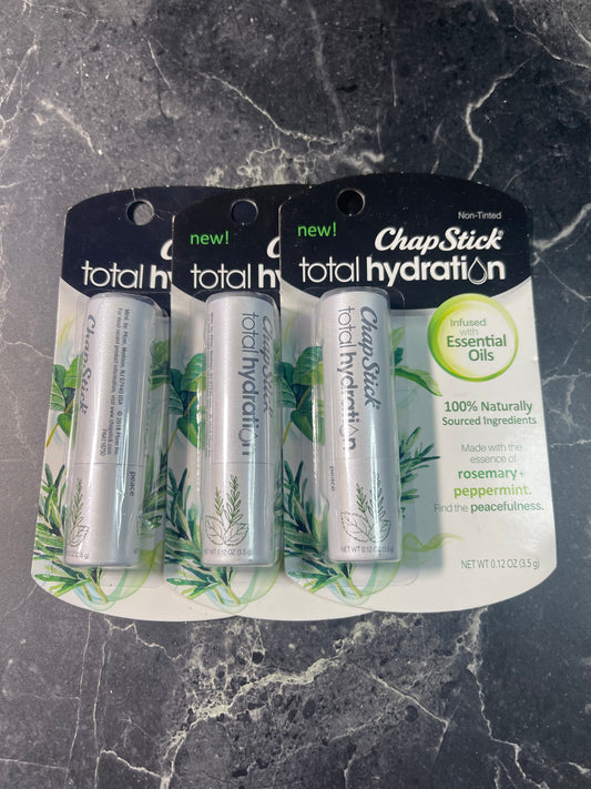 Chap Stick Total Hydration Rosemary & Peppermint .12 oz, 3 pack NEW