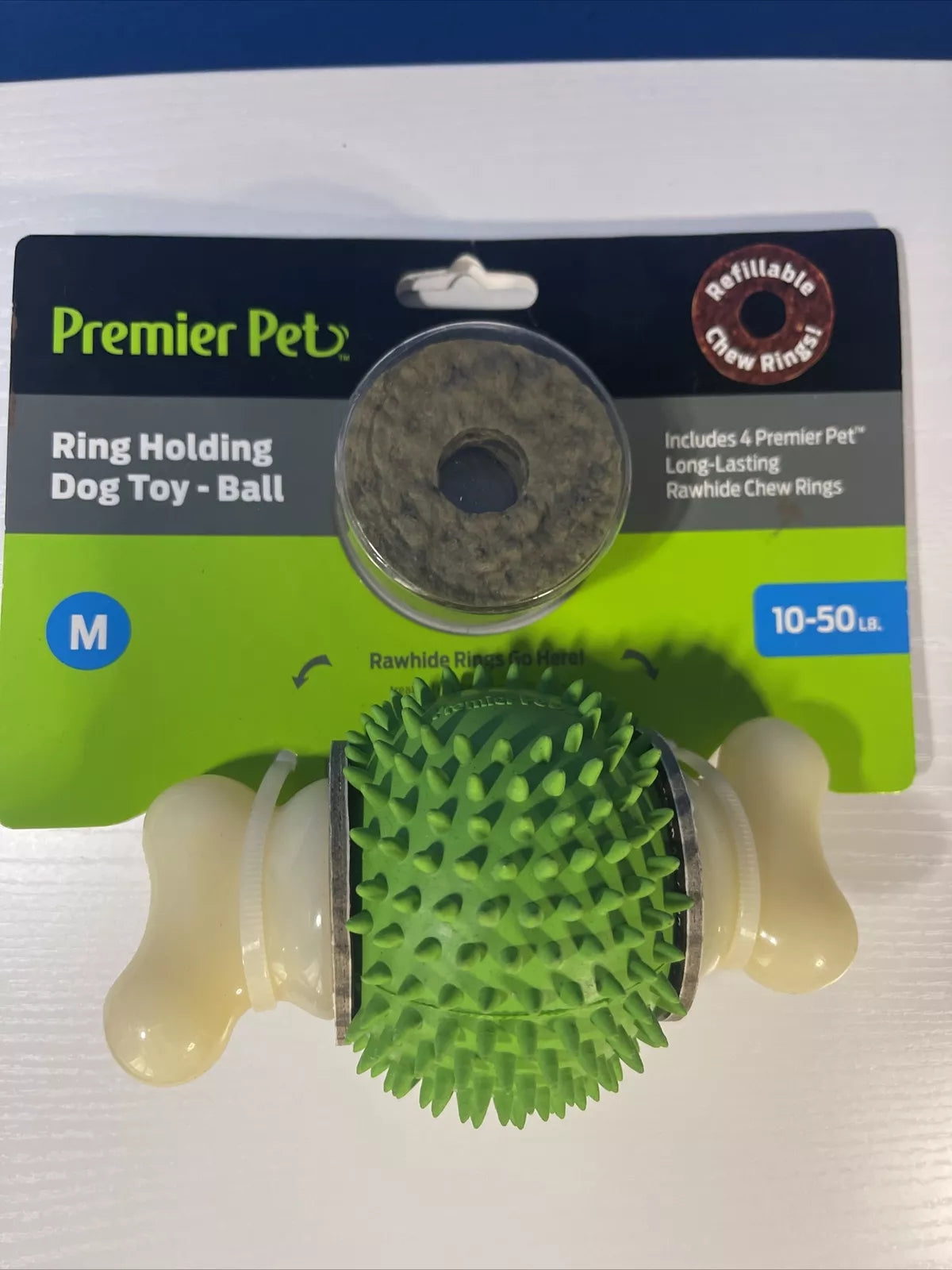 Premier Pet Ring Holding Dog Toy for Medium Dogs - Ball w/ Refillable Chew Rings