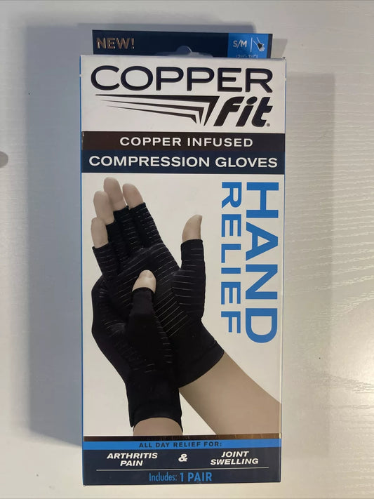 Copper Fit Copper Infused Compression Black Color Gloves Hand Relief Size S/M